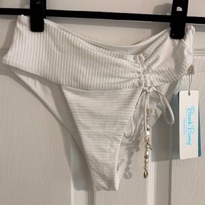 Beach Bunny Natalie High Waist Bottom White Ribbed Swimsuit XS